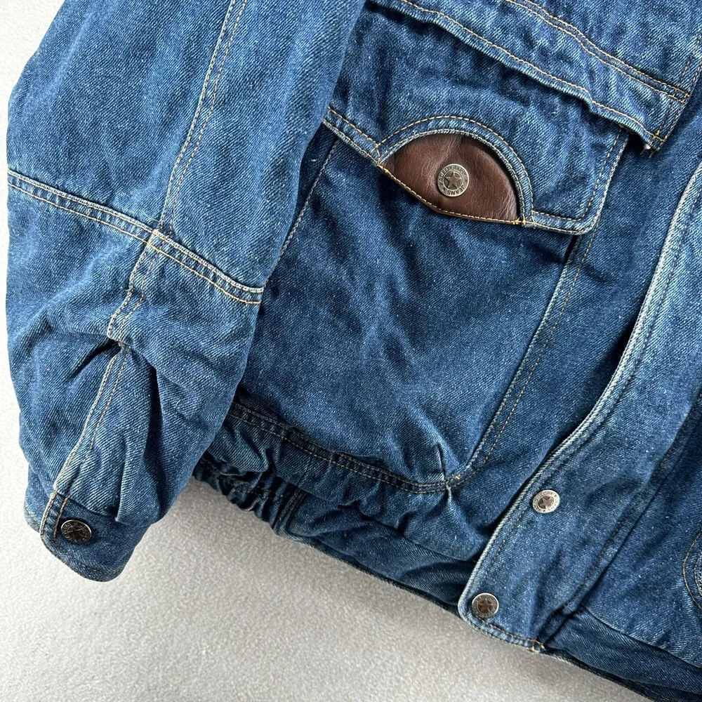 Vintage Faded Glory Denim Chore‎ Coat Men's Large Thermal Lined Leather Collar